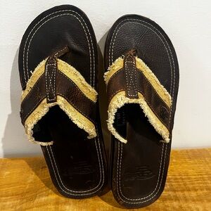 Justin boots men’s bent rail leather flip flops brown distressed size 9 EUC‎